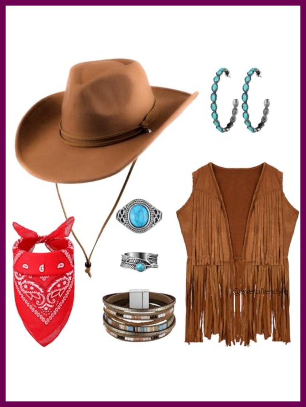 7 Pc Western Cowgirl Outfit Set Fringe Vest Cowboy Hat Bandana Turquoise
